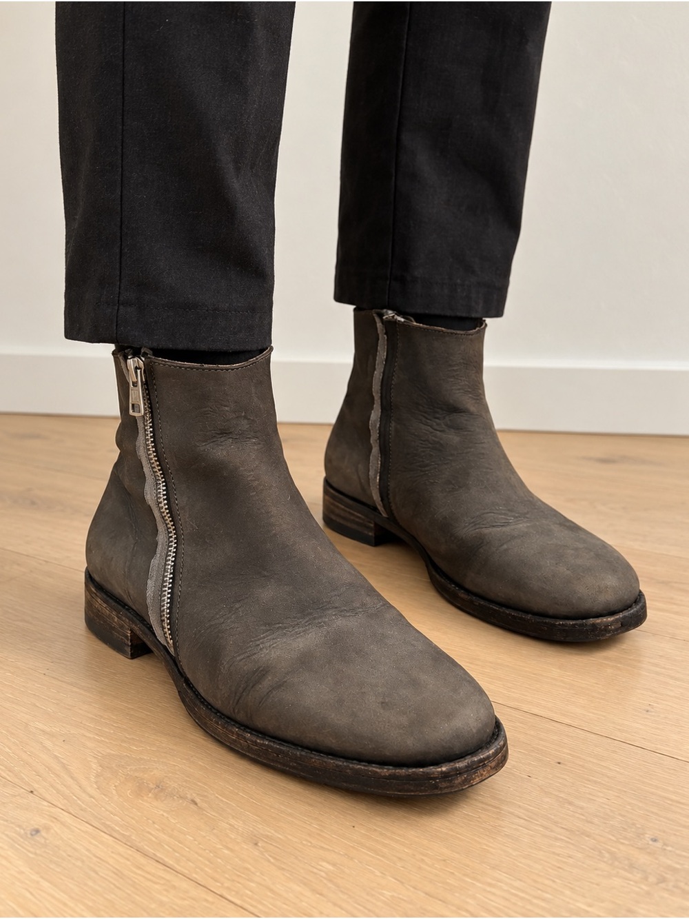 AllSaints Men’s Charcoal Grey Leather Ankle Boots US 8